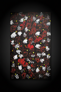 Acrimony abstract painting with dark border and artist signature